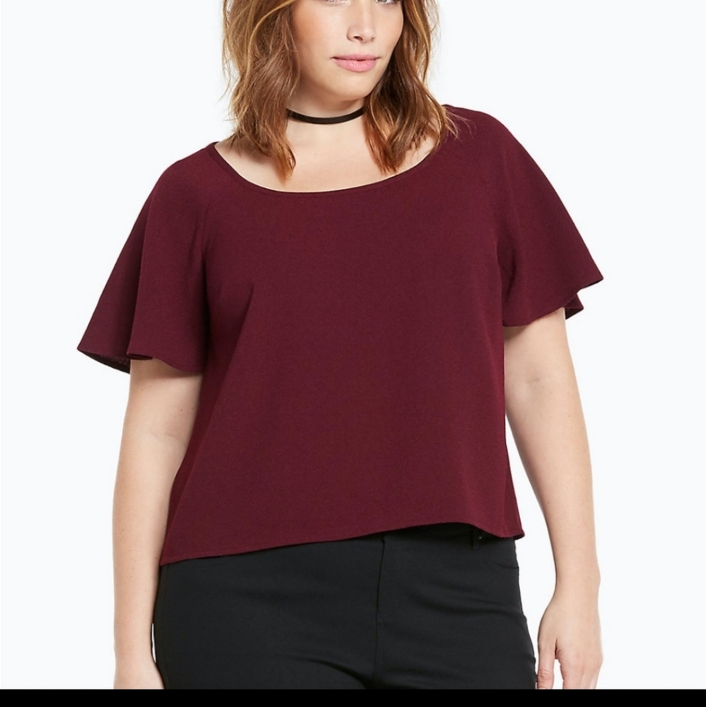 Torrid Crepe Flutter-Sleeve Crop Top
